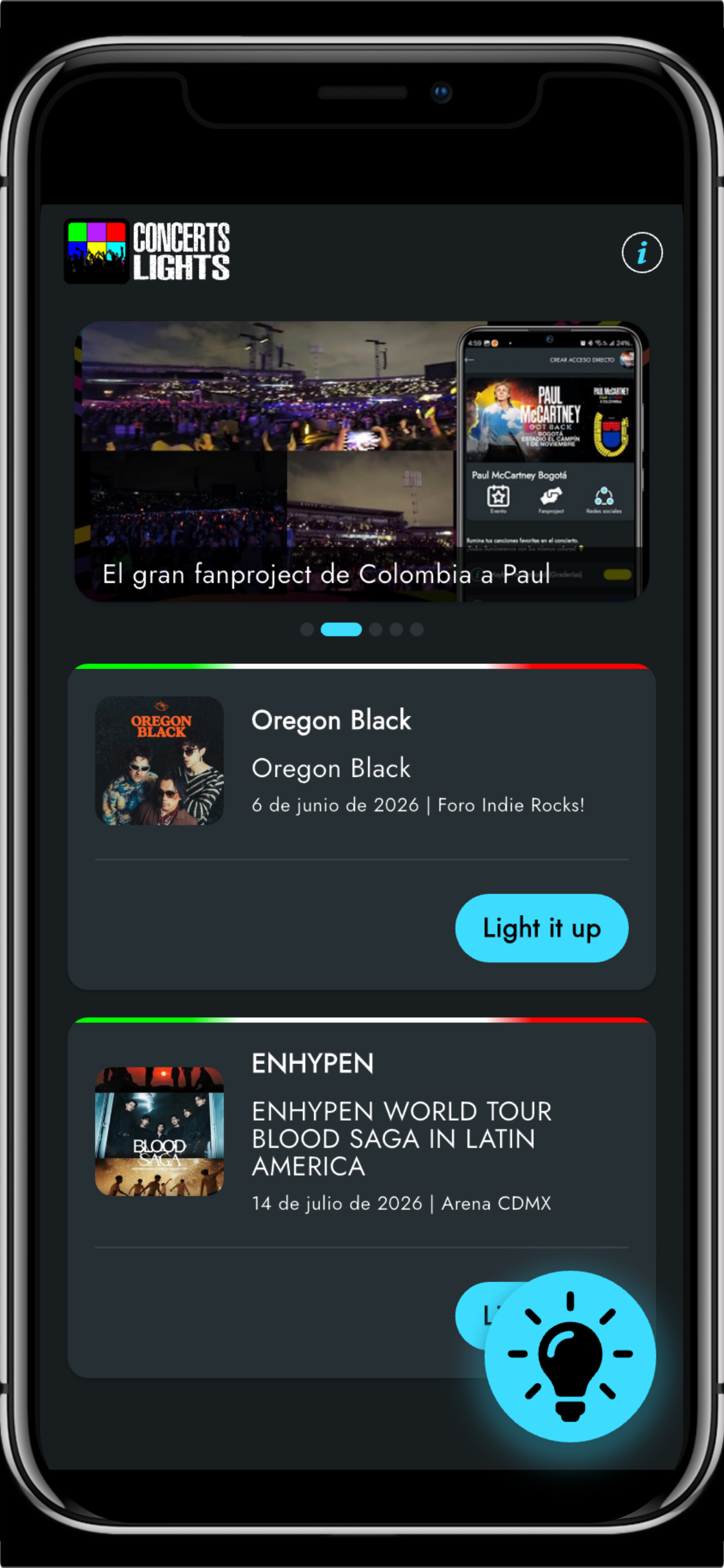 Concerts Lights — Pantalla principal